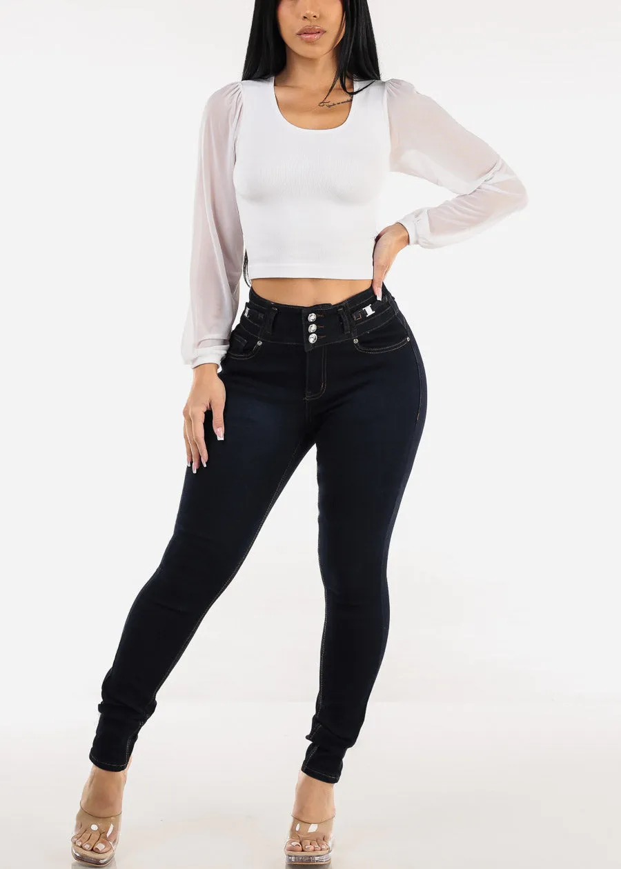 Mesh Long Sleeve Seamless Crop Top White sold by Moda product image thumbnail 2