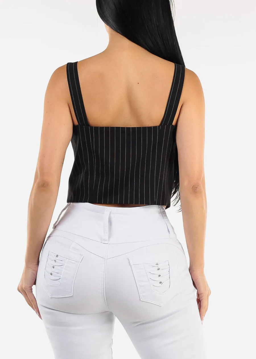 Sleeveless Button Up Stripe Vest Top Black sold by Moda product image thumbnail 5