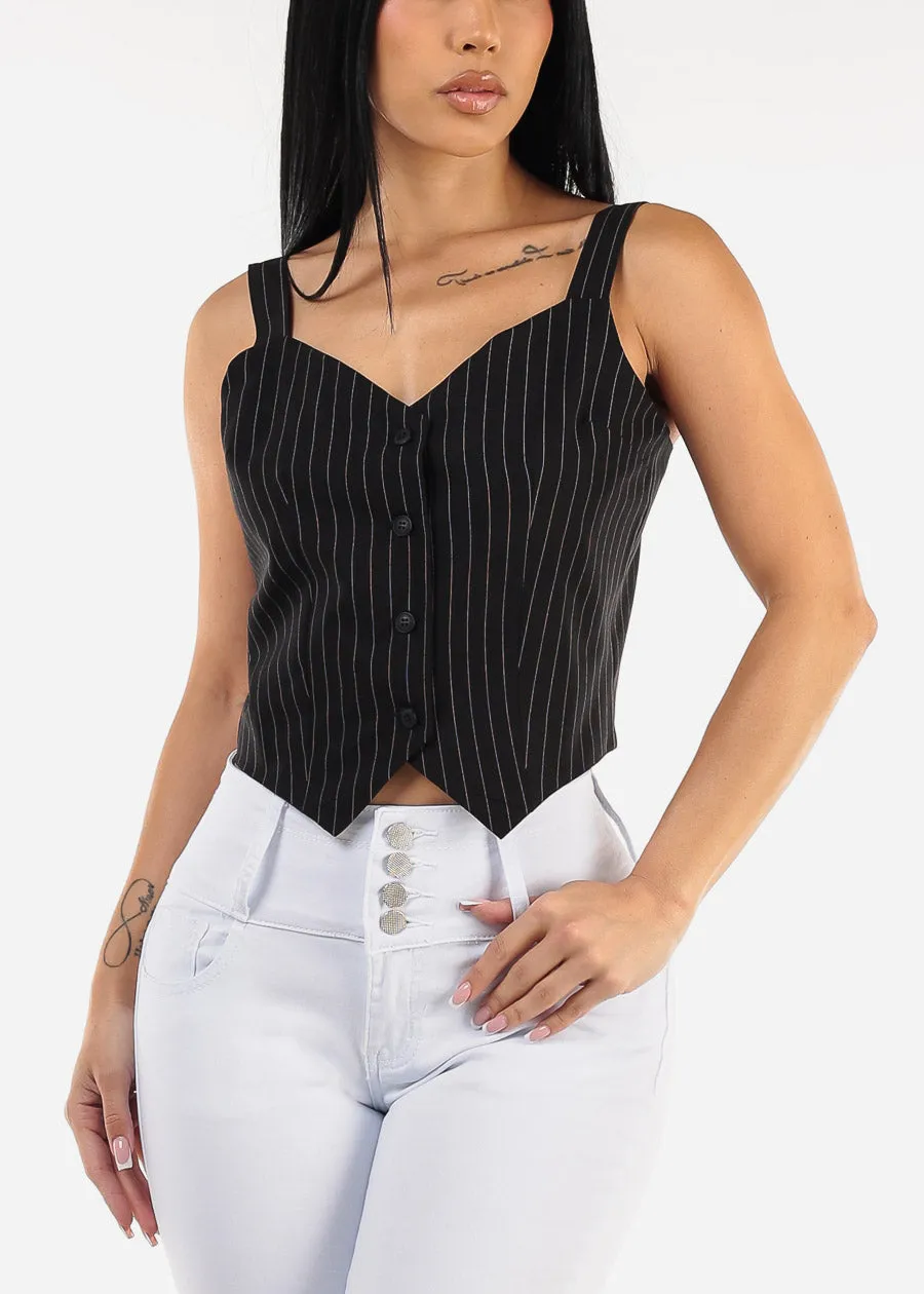 Sleeveless Button Up Stripe Vest Top Black sold by Moda product image thumbnail 3