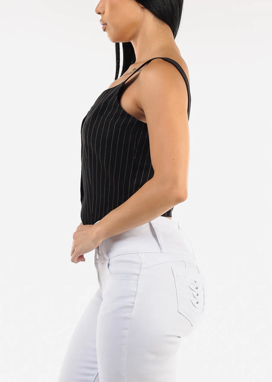 Sleeveless Button Up Stripe Vest Top Black sold by Moda product image thumbnail 4