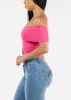 Stretchy Off Shoulder Crop Top Pink sold by Moda