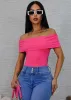 Stretchy Off Shoulder Crop Top Pink sold by Moda