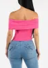 Stretchy Off Shoulder Crop Top Pink sold by Moda