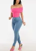 Stretchy Off Shoulder Crop Top Pink sold by Moda