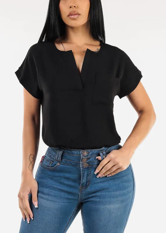 Casual Short Sleeve Vneck Blouse Black sold by Moda