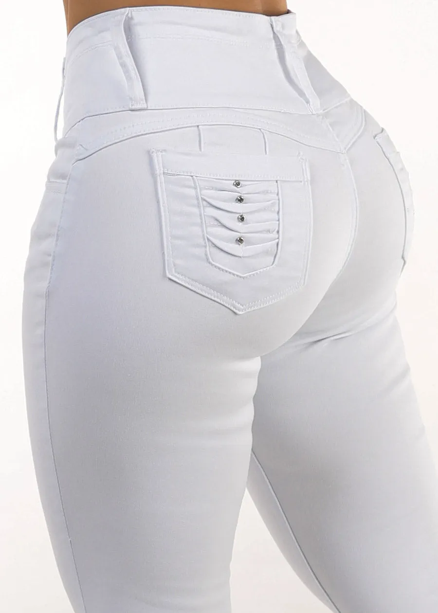 White Butt Lift High Waist Stretchy Skinny Jeans sold by Moda