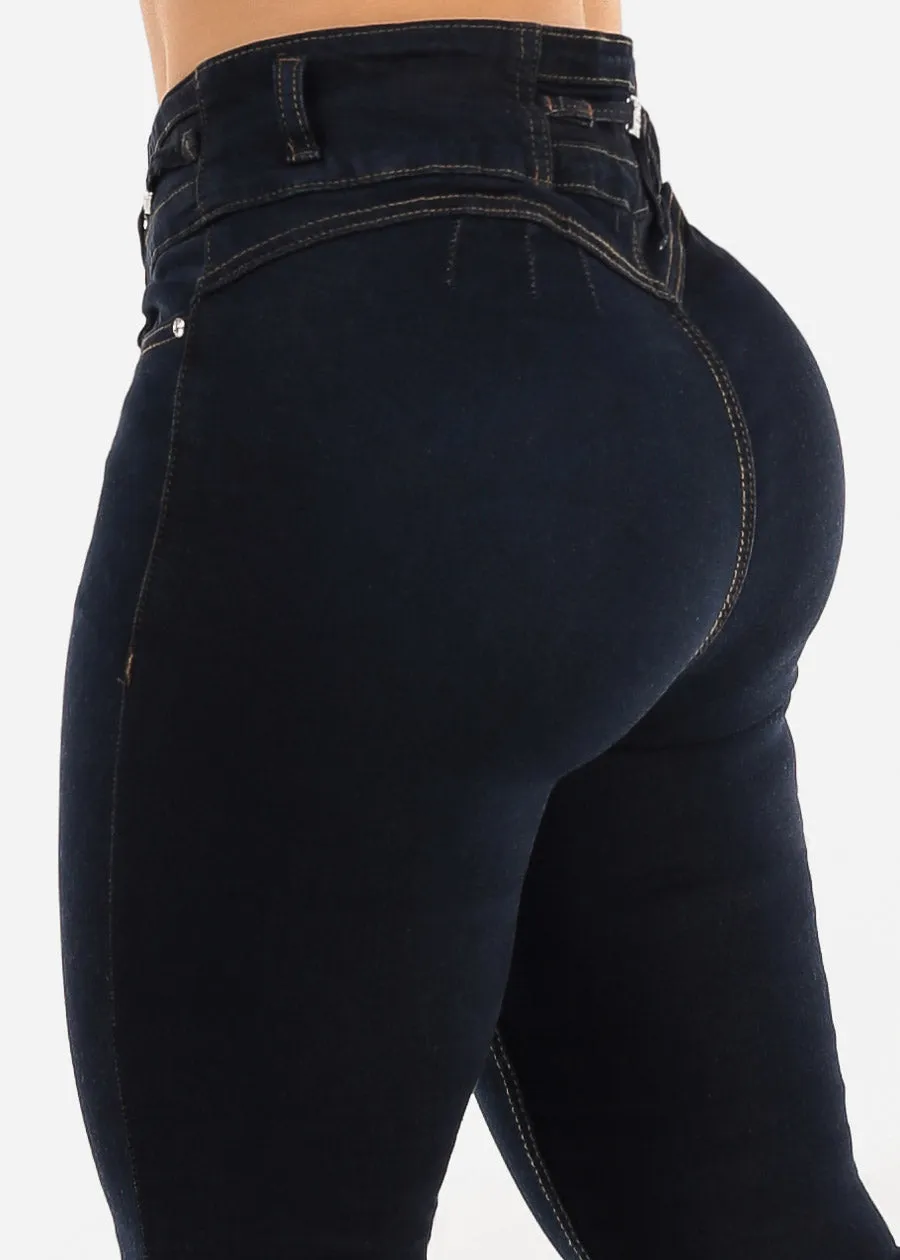 Levantacola High Rise Stretch Skinny Jeans Dark Blue sold by Moda