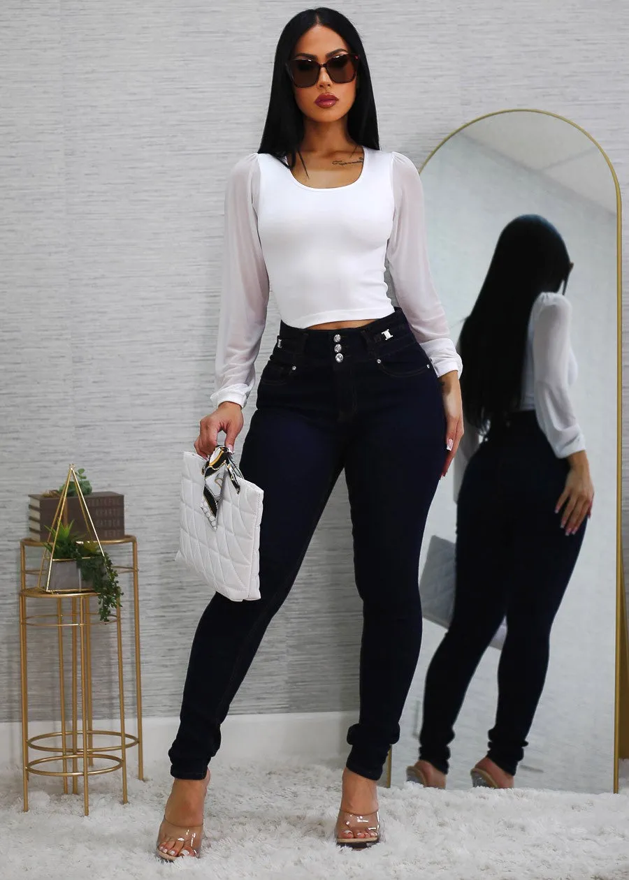 Levantacola High Rise Stretch Skinny Jeans Dark Blue sold by Moda product image thumbnail 2