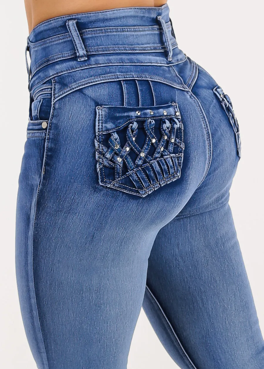 Butt Lift Super High Waist Skinny Jeans w Back Pocket Design sold by Moda