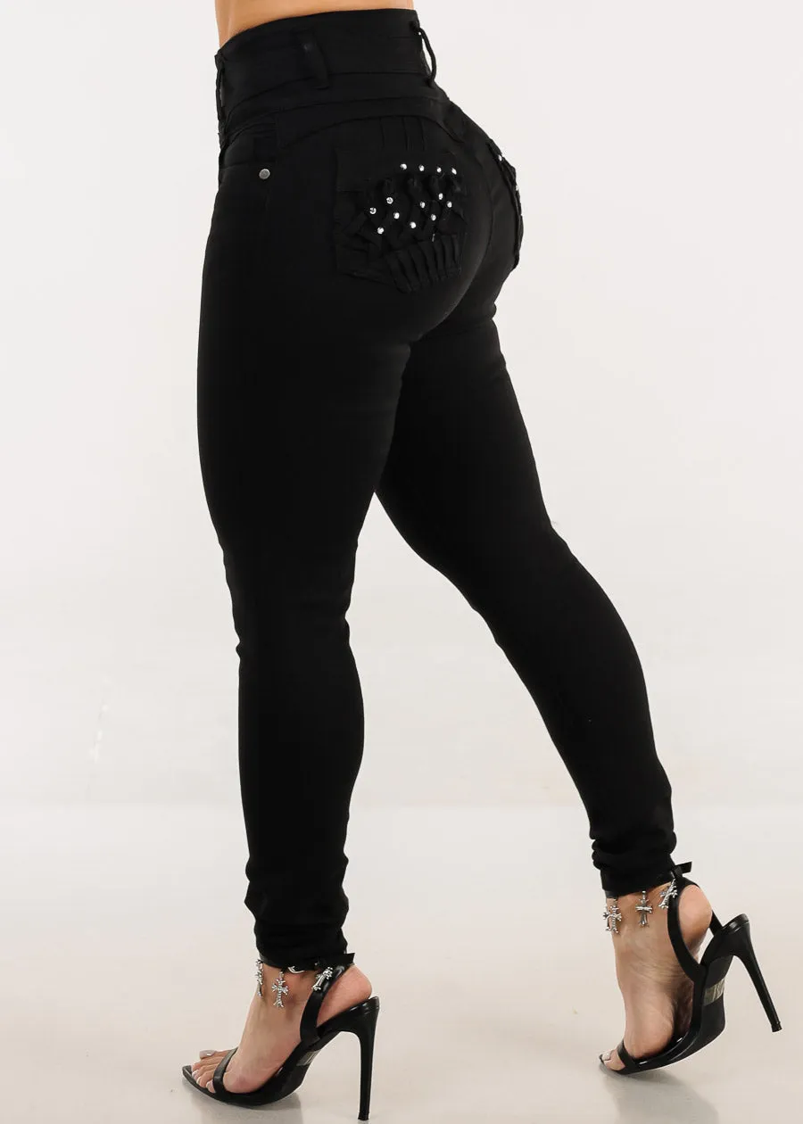Butt Lift Super High Waist Black Skinny Jeans w Back Pocket Design sold by Moda product image thumbnail 5