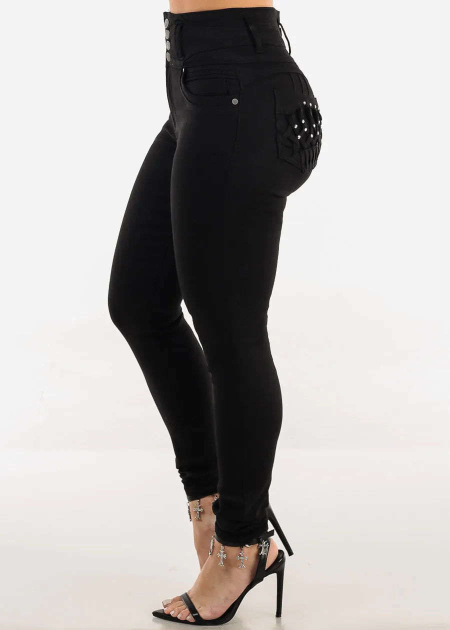 Butt Lift Super High Waist Black Skinny Jeans w Back Pocket Design sold by Moda product image thumbnail 4