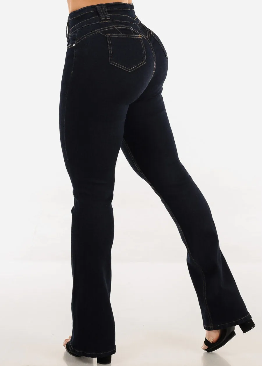 Levantacola Mid Rise Stretch Bootcut Jeans Dark Blue sold by Moda