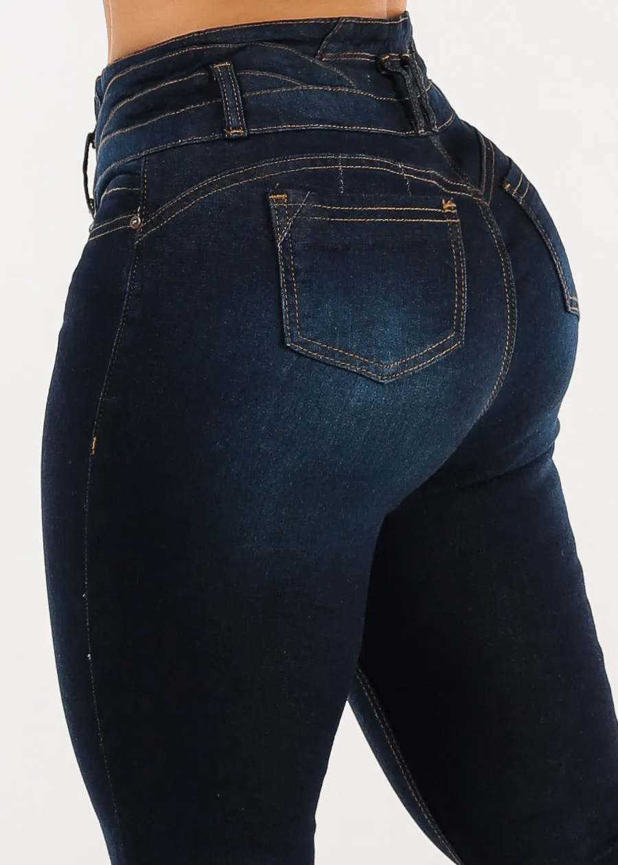 Butt Lift Mid Rise Stretch Skinny Jeans Dark Wash sold by Moda