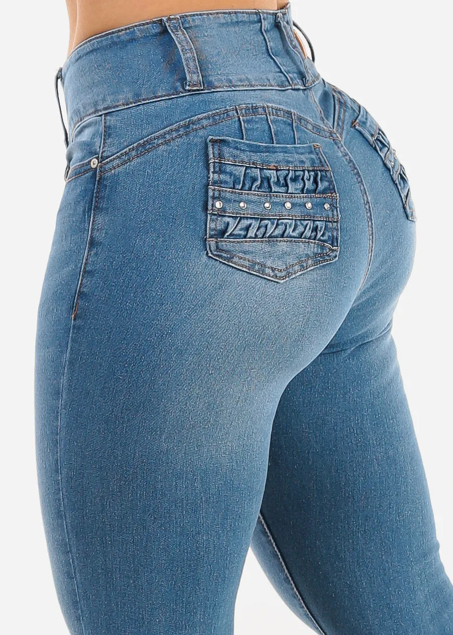 Butt Lift Mid Rise Stretch Light Skinny Jeans sold by Moda