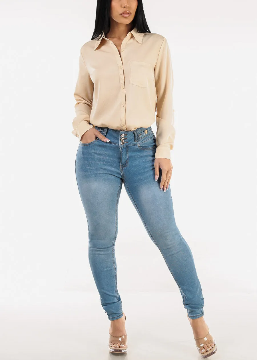 Butt Lift Mid Rise Stretch Skinny Jeans Light Blue sold by Moda product image thumbnail 2