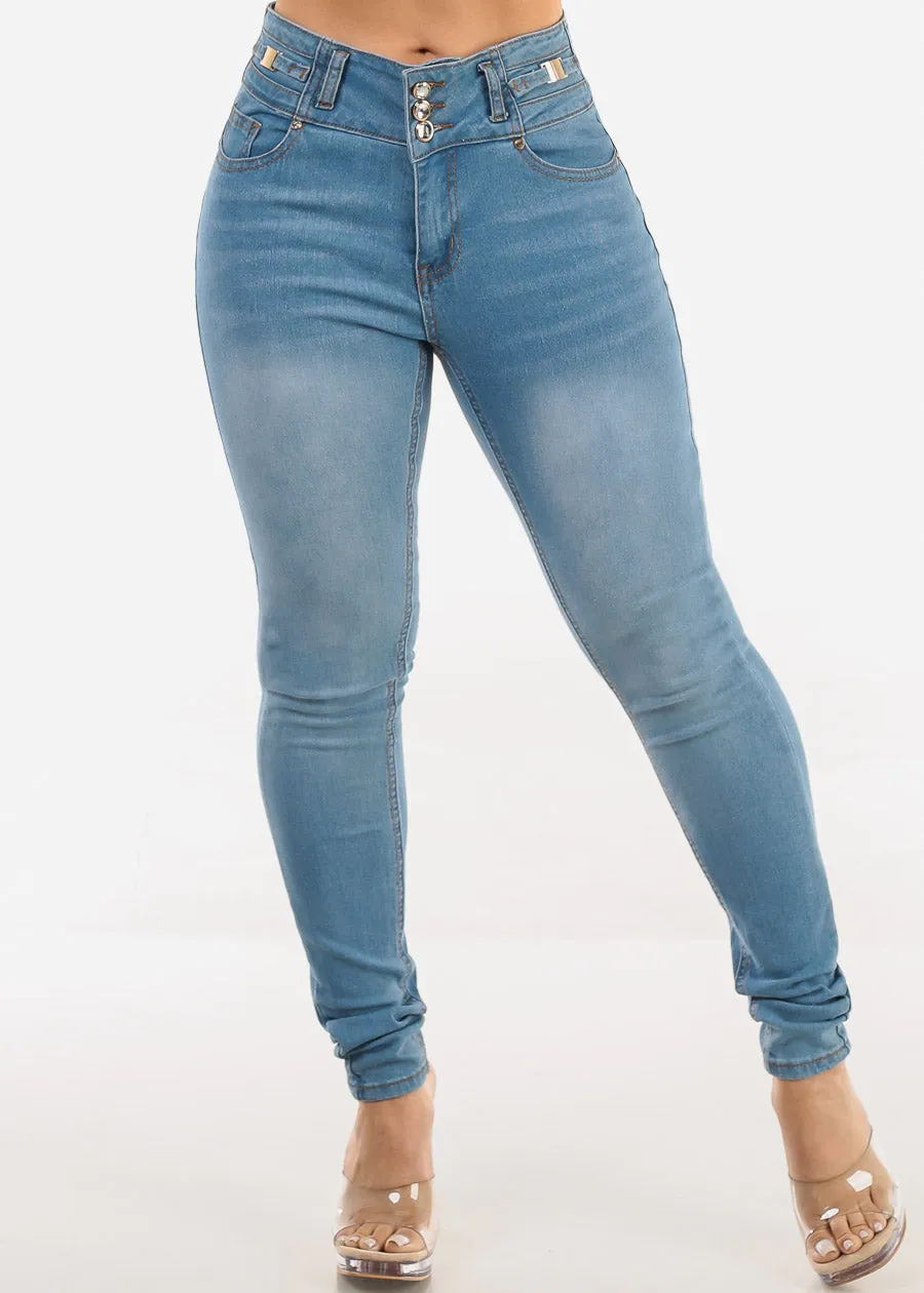 Butt Lift Mid Rise Stretch Skinny Jeans Light Blue sold by Moda product image thumbnail 3