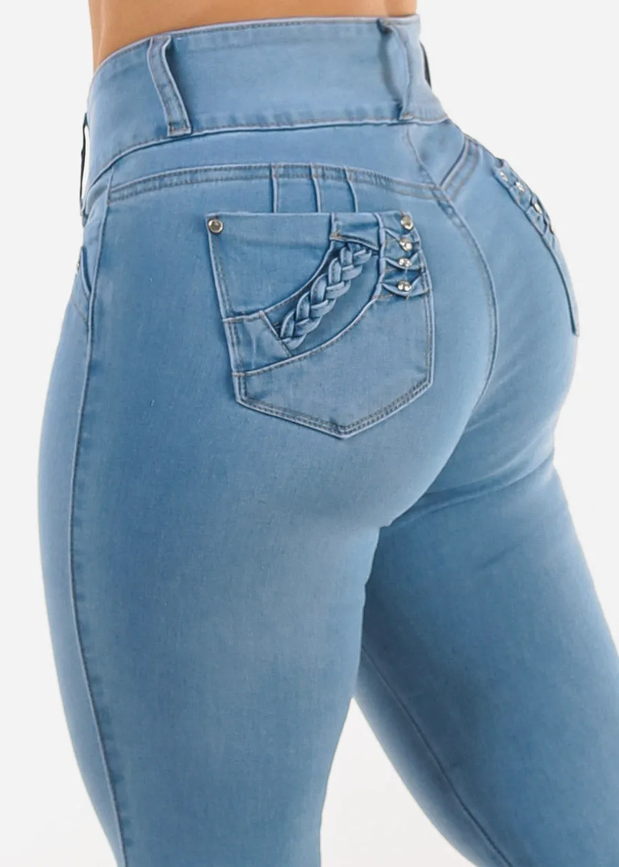 Levantacola High Rise Light Skinny Stretchy Jeans sold by Moda