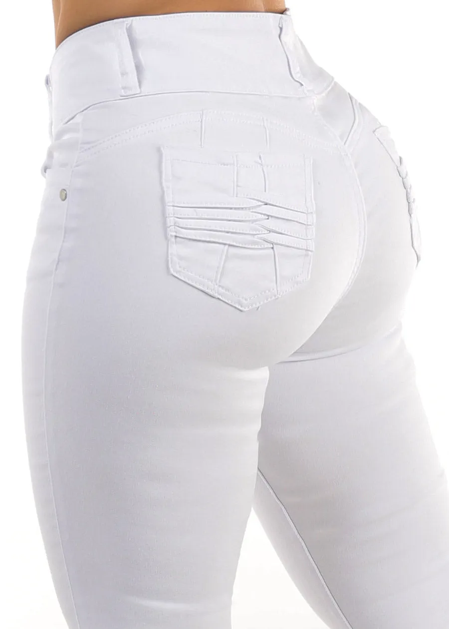 Butt Lifting High Rise White Skinny Stretchy Jeans sold by Moda