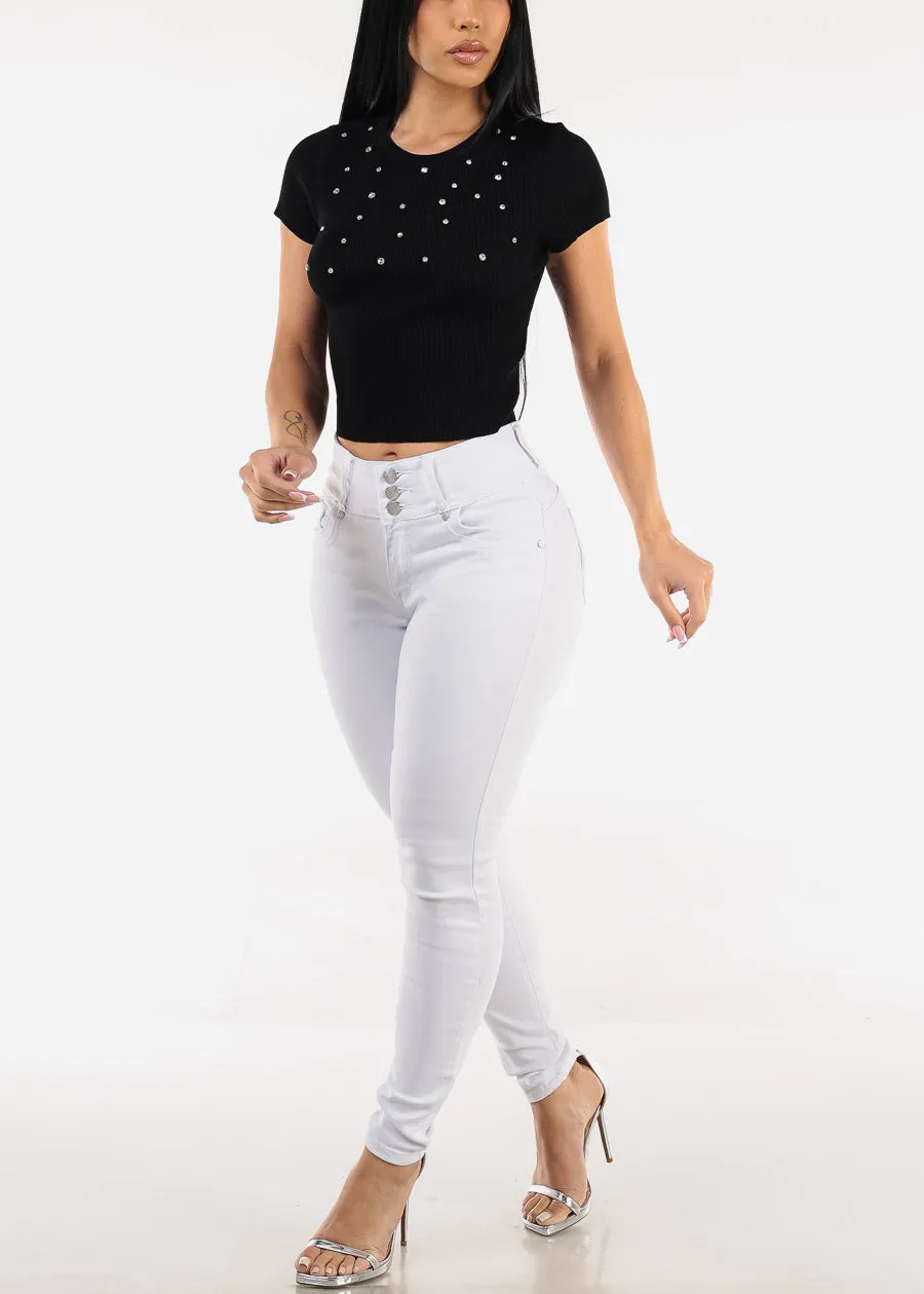 Butt Lifting High Rise White Skinny Stretchy Jeans sold by Moda product image thumbnail 2