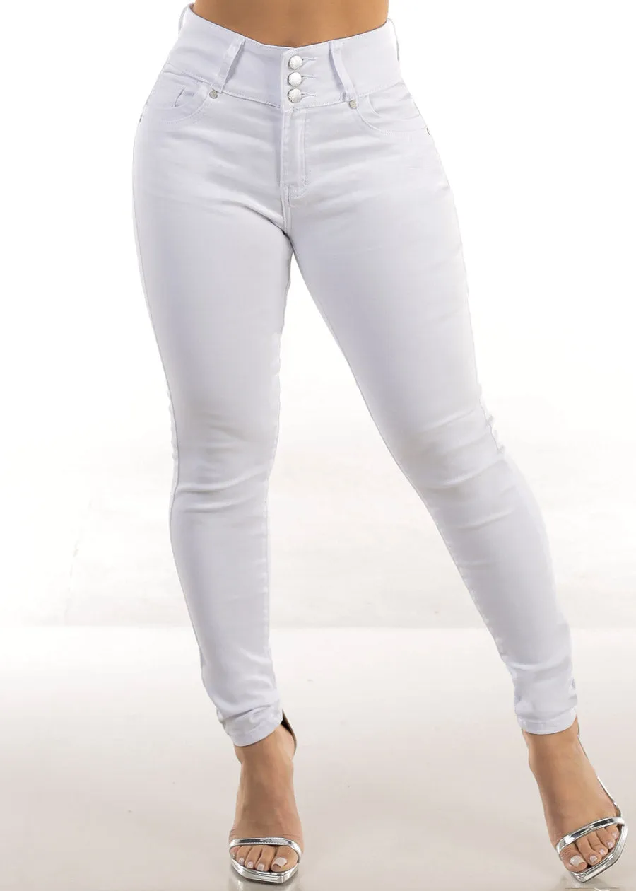 Butt Lifting High Rise White Skinny Stretchy Jeans sold by Moda product image thumbnail 3