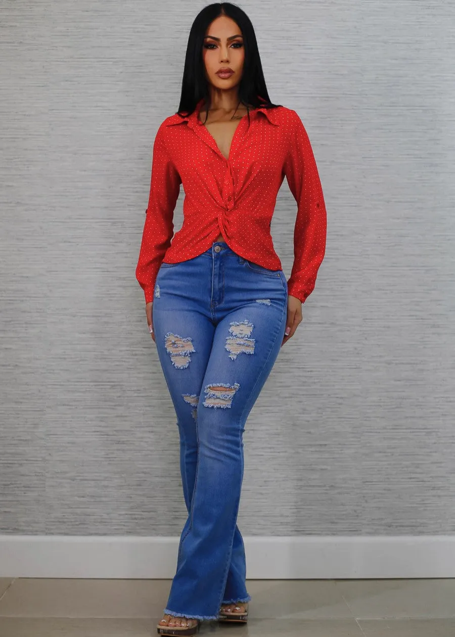 Stretchy High Waist Distressed Bootcut Jeans Light Blue sold by Moda product image thumbnail 2