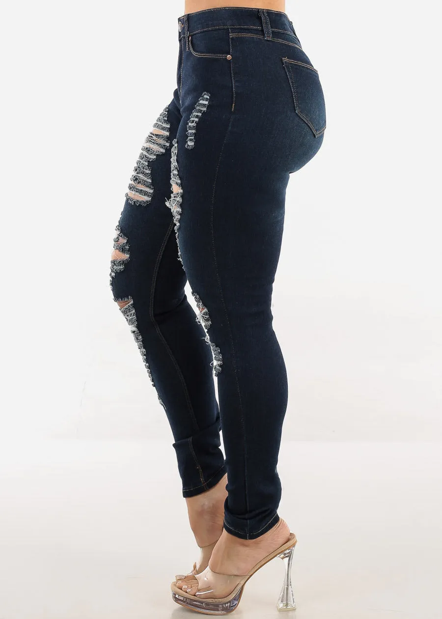 Stretchy Distressed Mid Rise Dark Skinny Jeans sold by Moda product image thumbnail 3