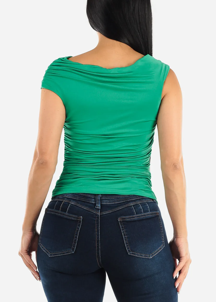 Sleeveless Ruched Satin Blouse Green sold by Moda product image thumbnail 4