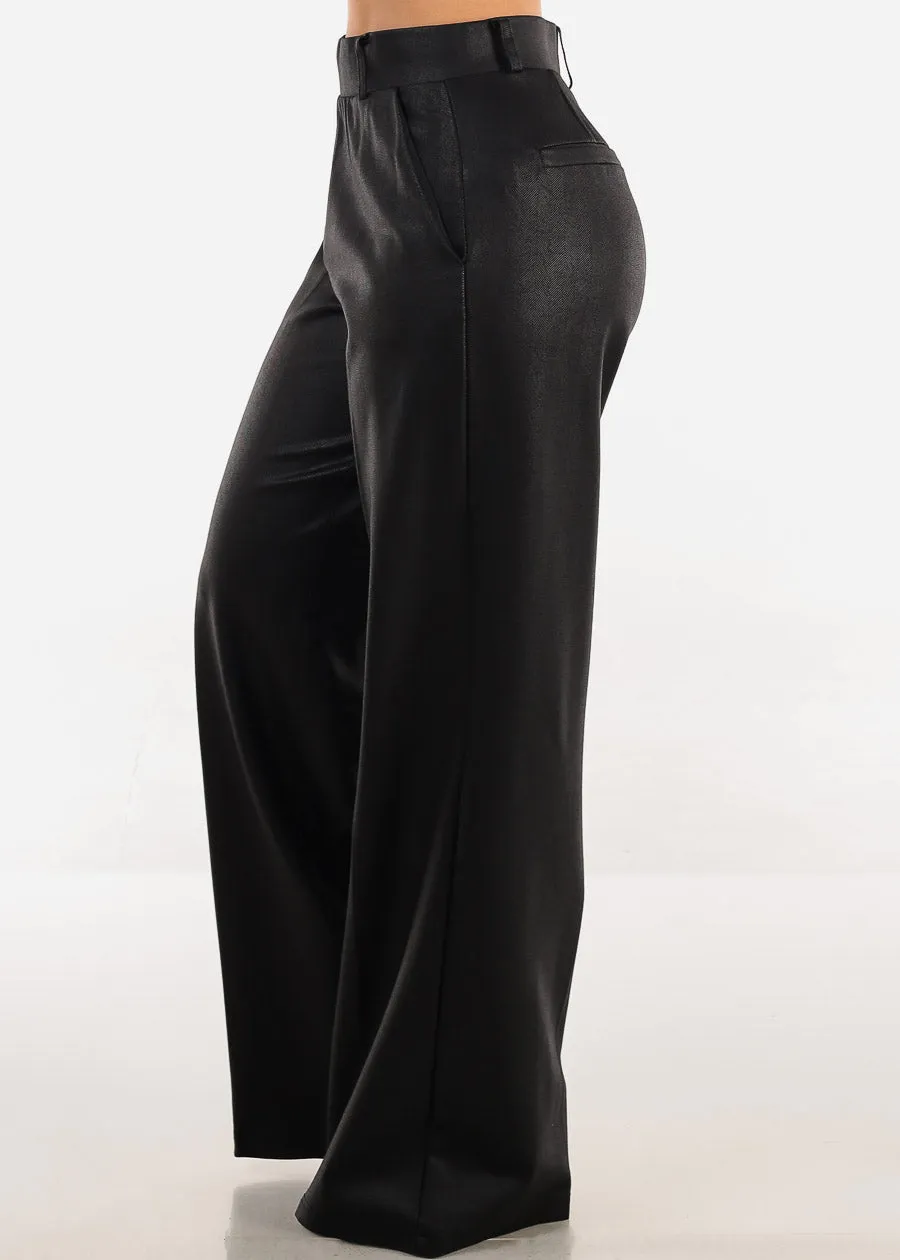 Black Super High Waist Silky Wide Leg Dress Pants sold by Moda product image thumbnail 3