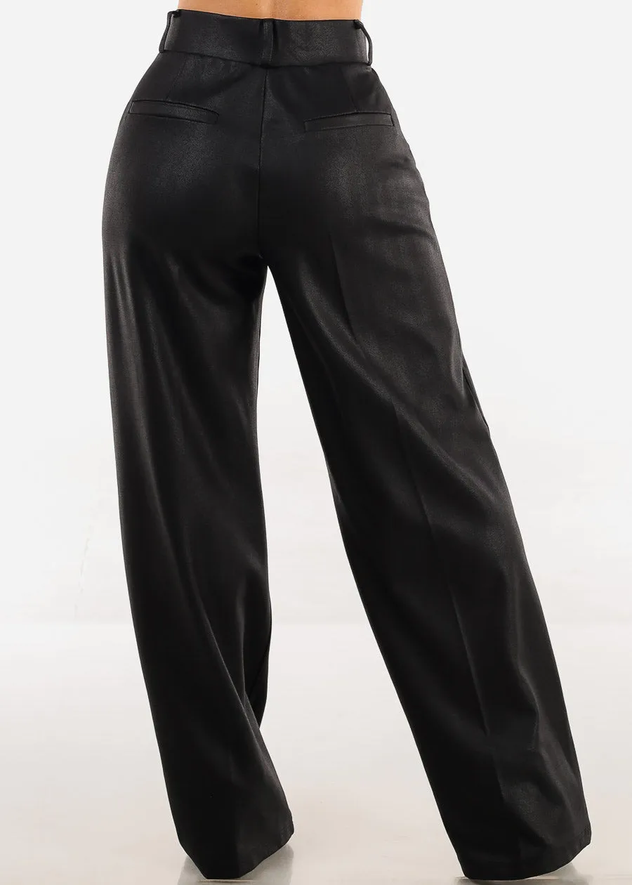 Black Super High Waist Silky Wide Leg Dress Pants sold by Moda product image thumbnail 4