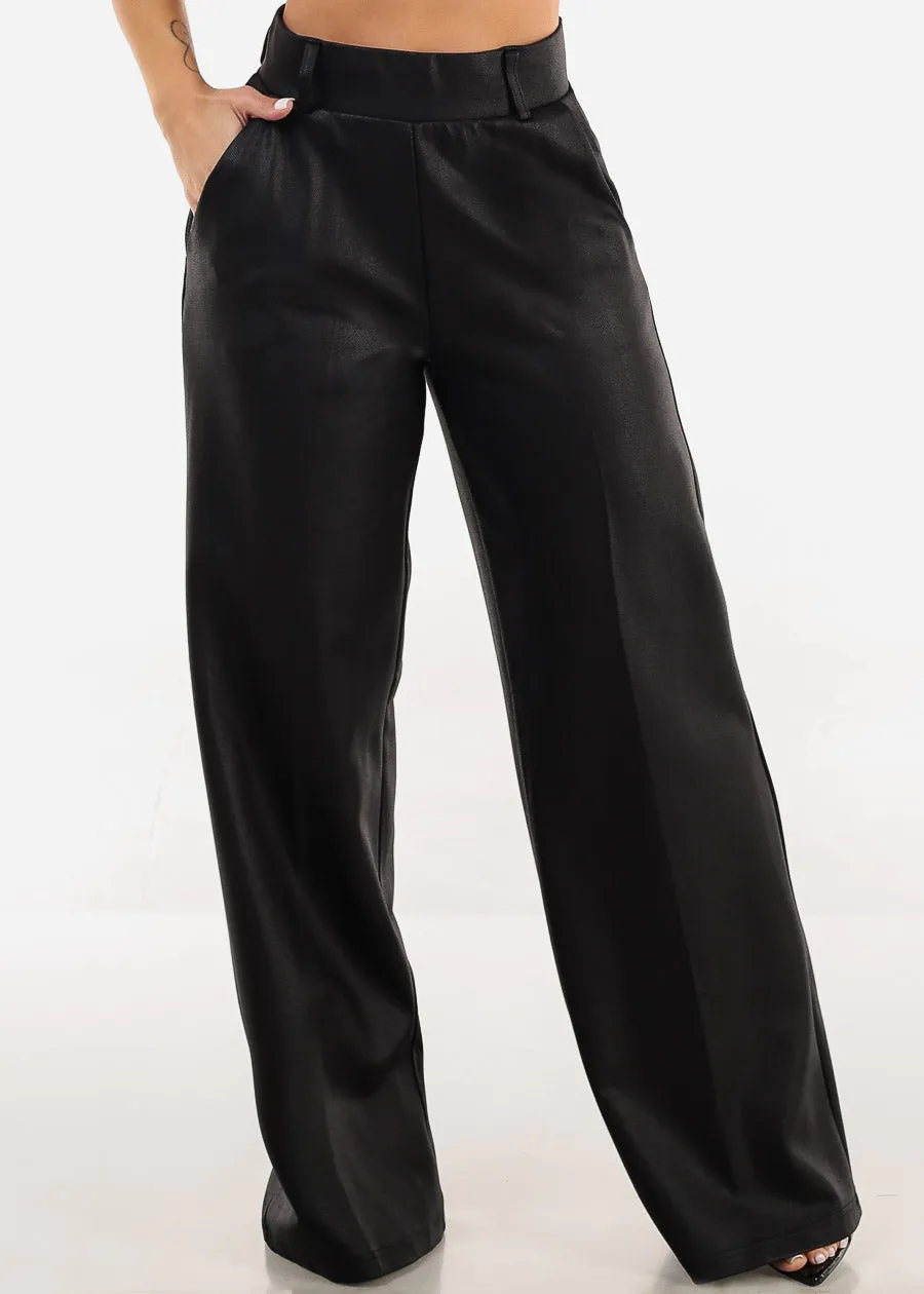 Black Super High Waist Silky Wide Leg Dress Pants sold by Moda