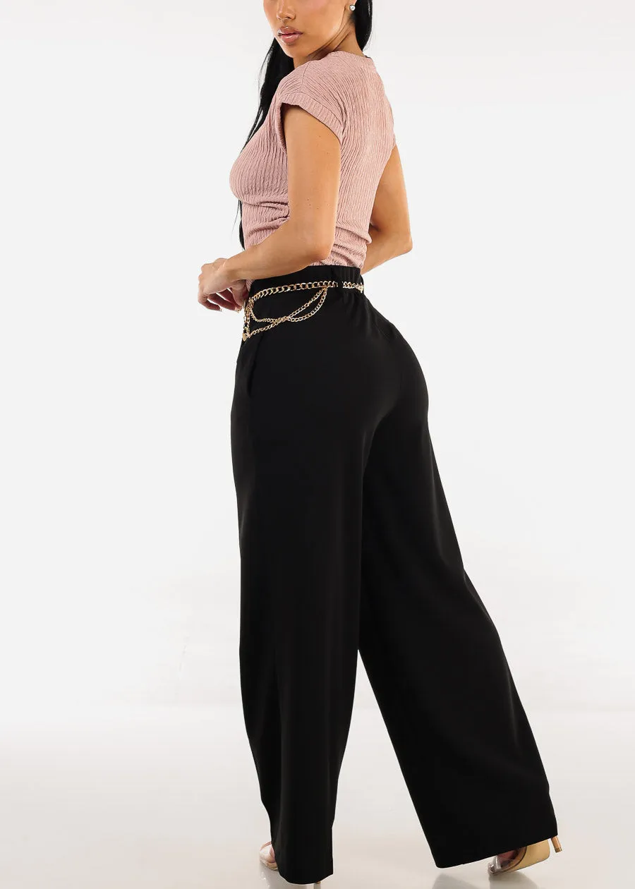 Super High Waist Wide Leg Stretch Dress Black Pants w Belt sold by Moda product image thumbnail 5