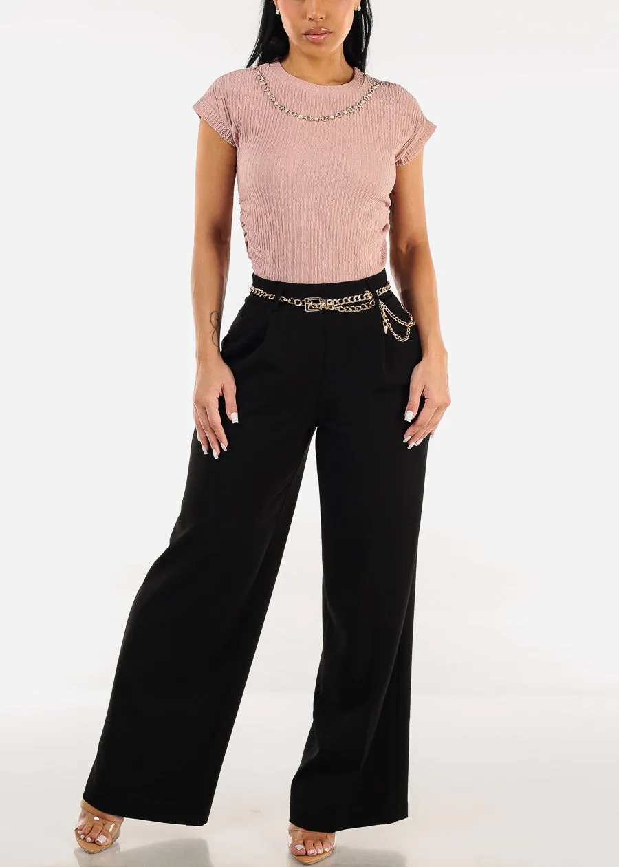 Super High Waist Wide Leg Stretch Dress Black Pants w Belt sold by Moda product image thumbnail 2