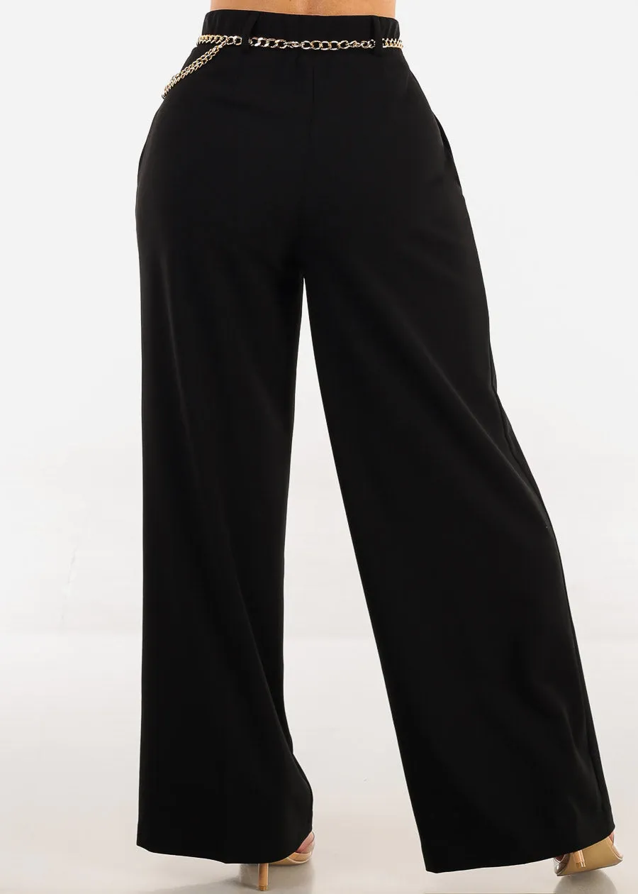 Super High Waist Wide Leg Stretch Dress Black Pants w Belt sold by Moda product image thumbnail 4