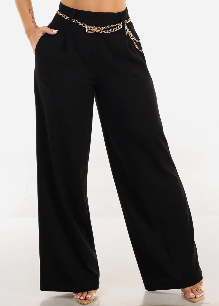 Super High Waist Wide Leg Stretch Dress Black Pants w Belt sold by Moda