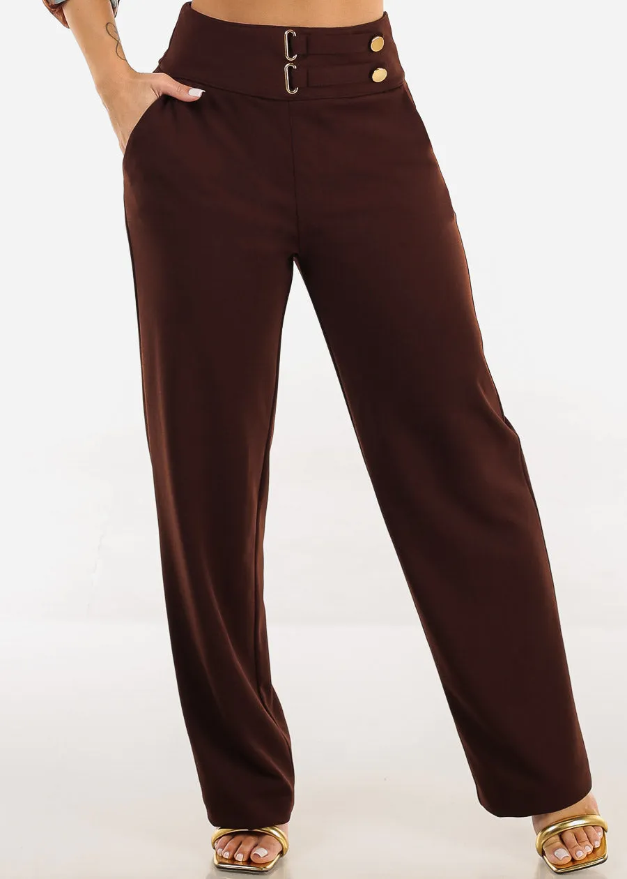 Butt Lift Straight Wide Leg Stretchy Dress Brown Pants sold by Moda product image thumbnail 3