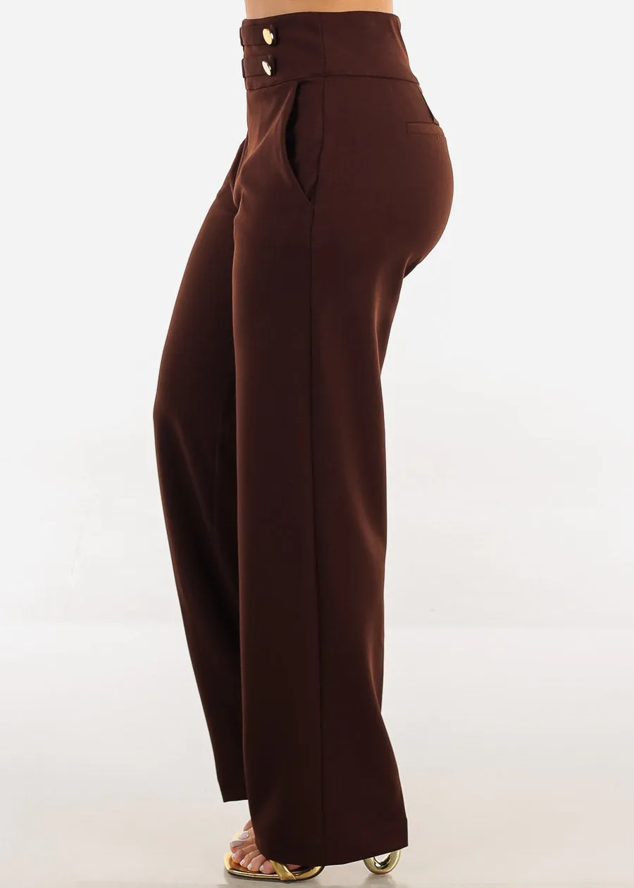Butt Lift Straight Wide Leg Stretchy Dress Brown Pants sold by Moda product image thumbnail 4