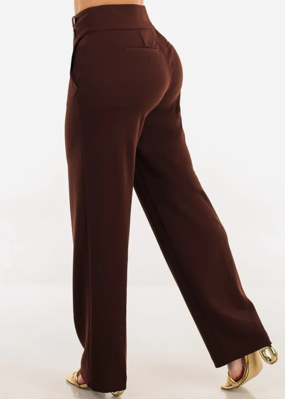 Butt Lift Straight Wide Leg Stretchy Dress Brown Pants sold by Moda