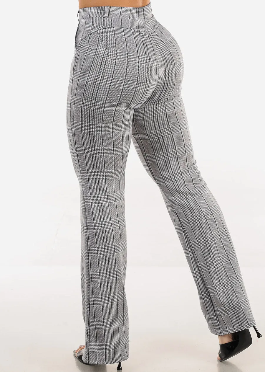 Butt Lift Stretchy High Rise Plaid Dressy Bootcut Pants Grey sold by Moda