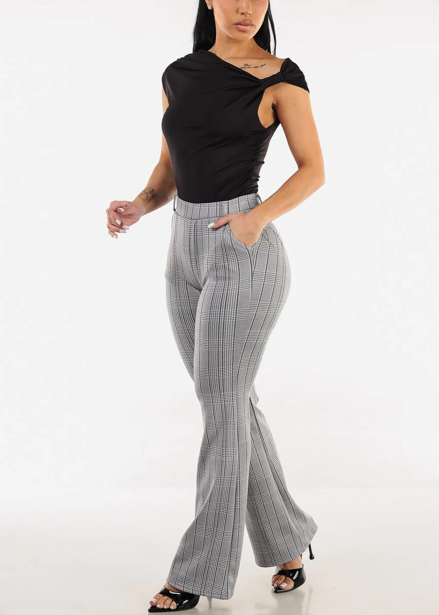 Butt Lift Stretchy High Rise Plaid Dressy Bootcut Pants Grey sold by Moda product image thumbnail 2