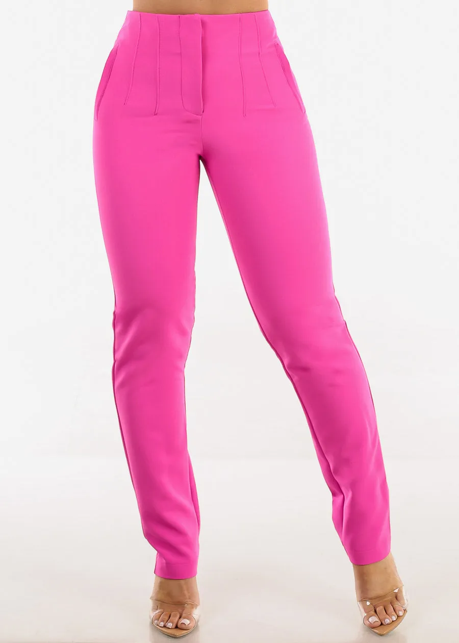 Super High Waist Straight Leg Dressy Pants Hot Pink sold by Moda