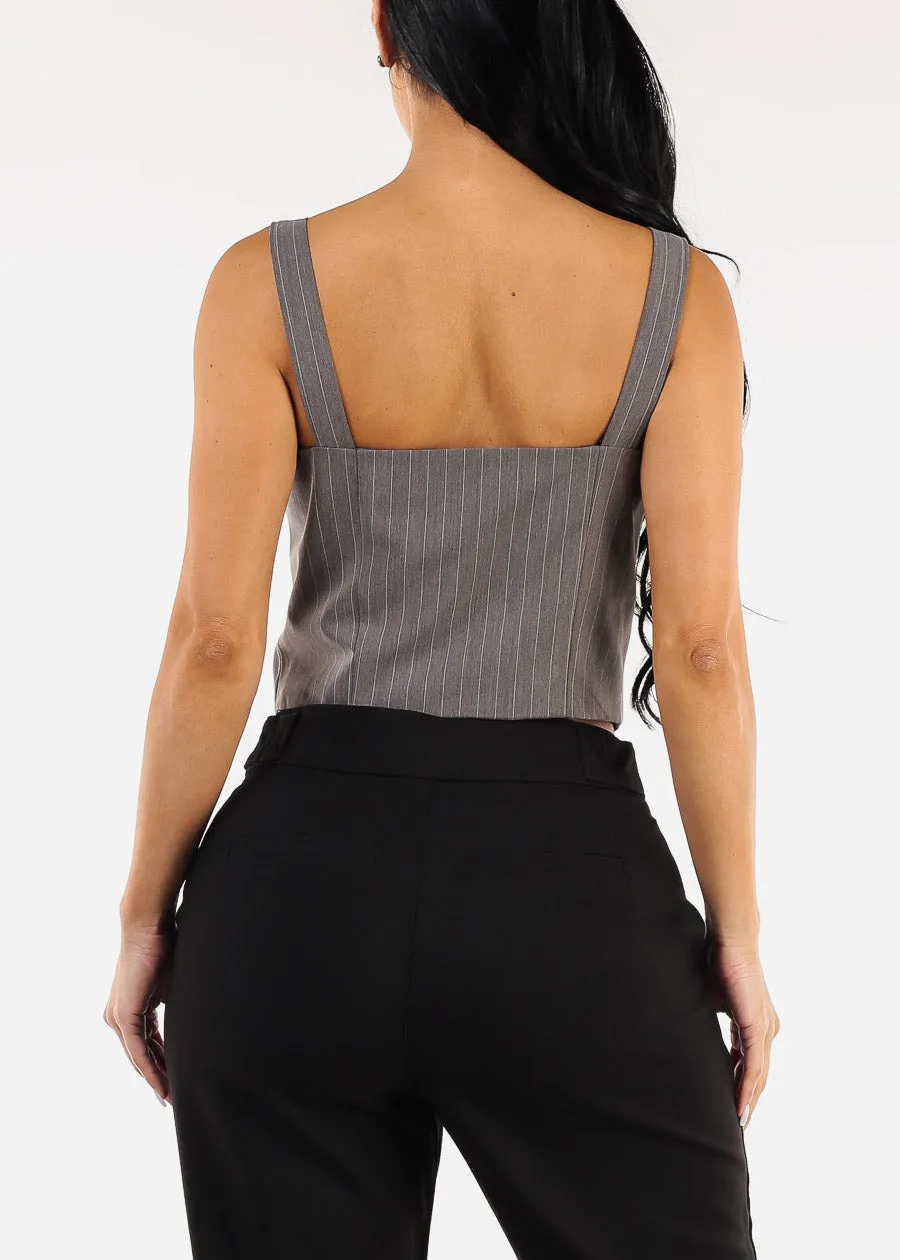 Sleeveless Button Up Stripe Vest Top Grey sold by Moda product image thumbnail 4