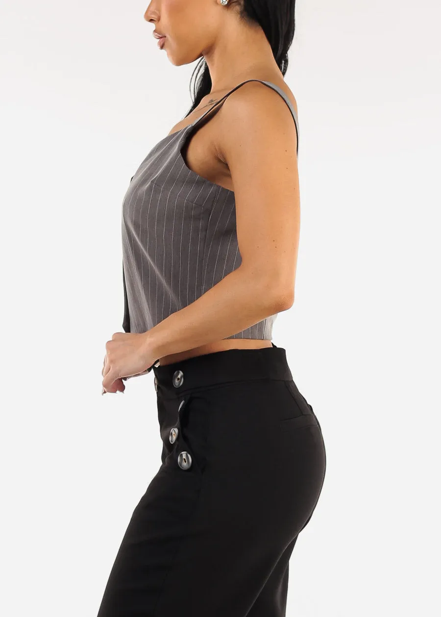 Sleeveless Button Up Stripe Vest Top Grey sold by Moda product image thumbnail 3