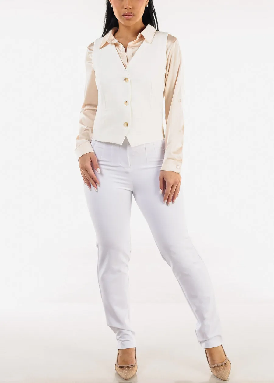 White Super High Waist Straight Leg Dressy Pants sold by Moda product image thumbnail 2