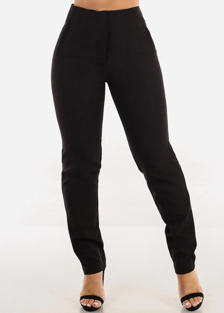 Black Super High Waist Straight Leg Dressy Pants sold by Moda