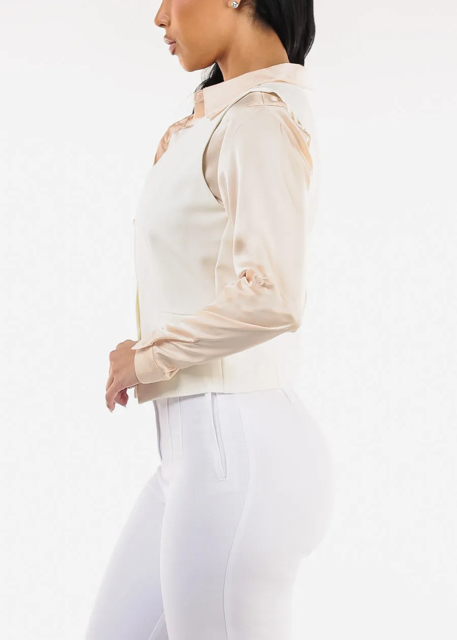 White Sleeveless Vneck Button Up Dressy Vest sold by Moda product image thumbnail 3