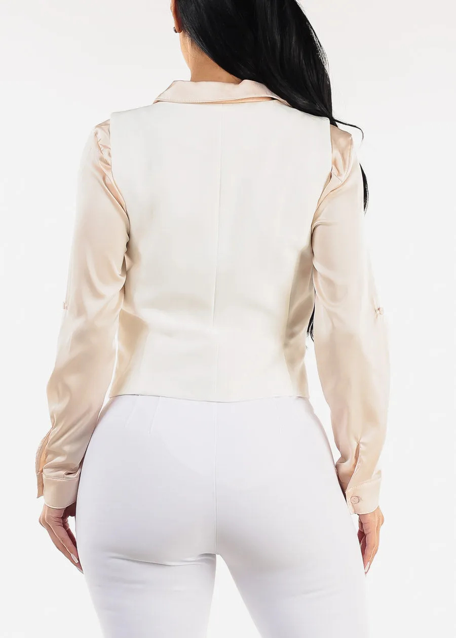 White Sleeveless Vneck Button Up Dressy Vest sold by Moda product image thumbnail 4