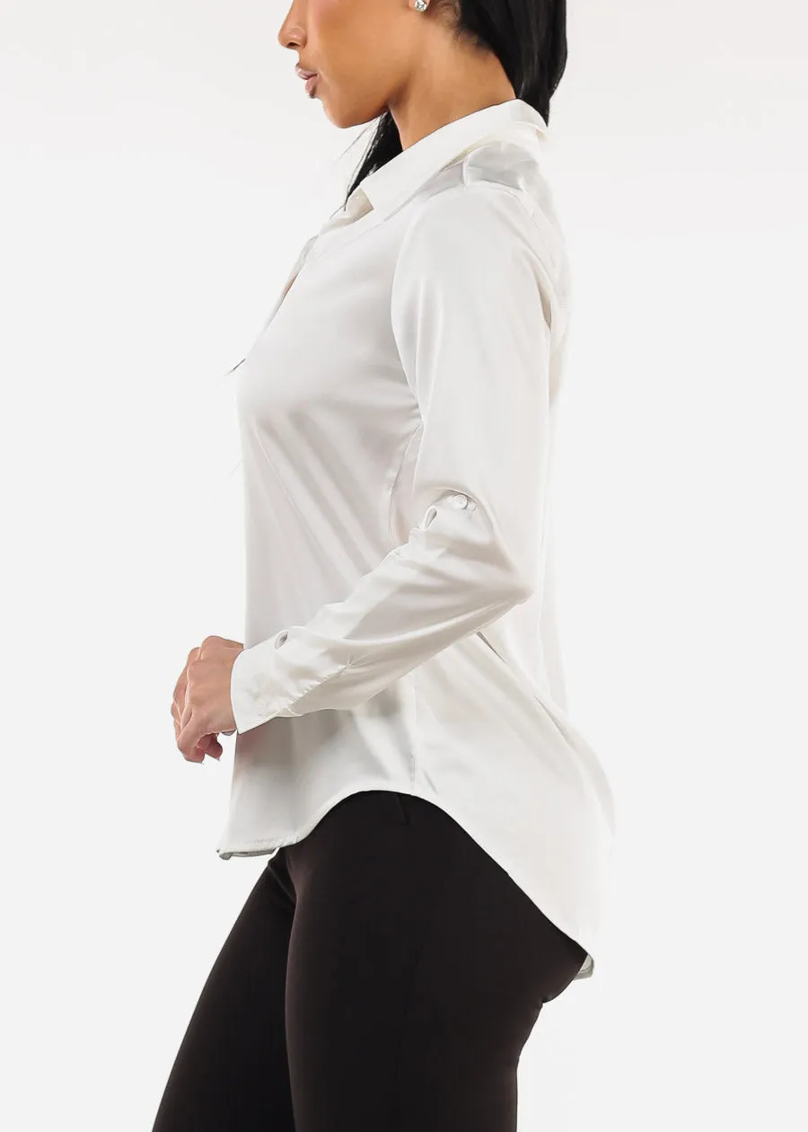 Long Sleeve Button Down Satin Blouse Ivory sold by Moda product image thumbnail 3