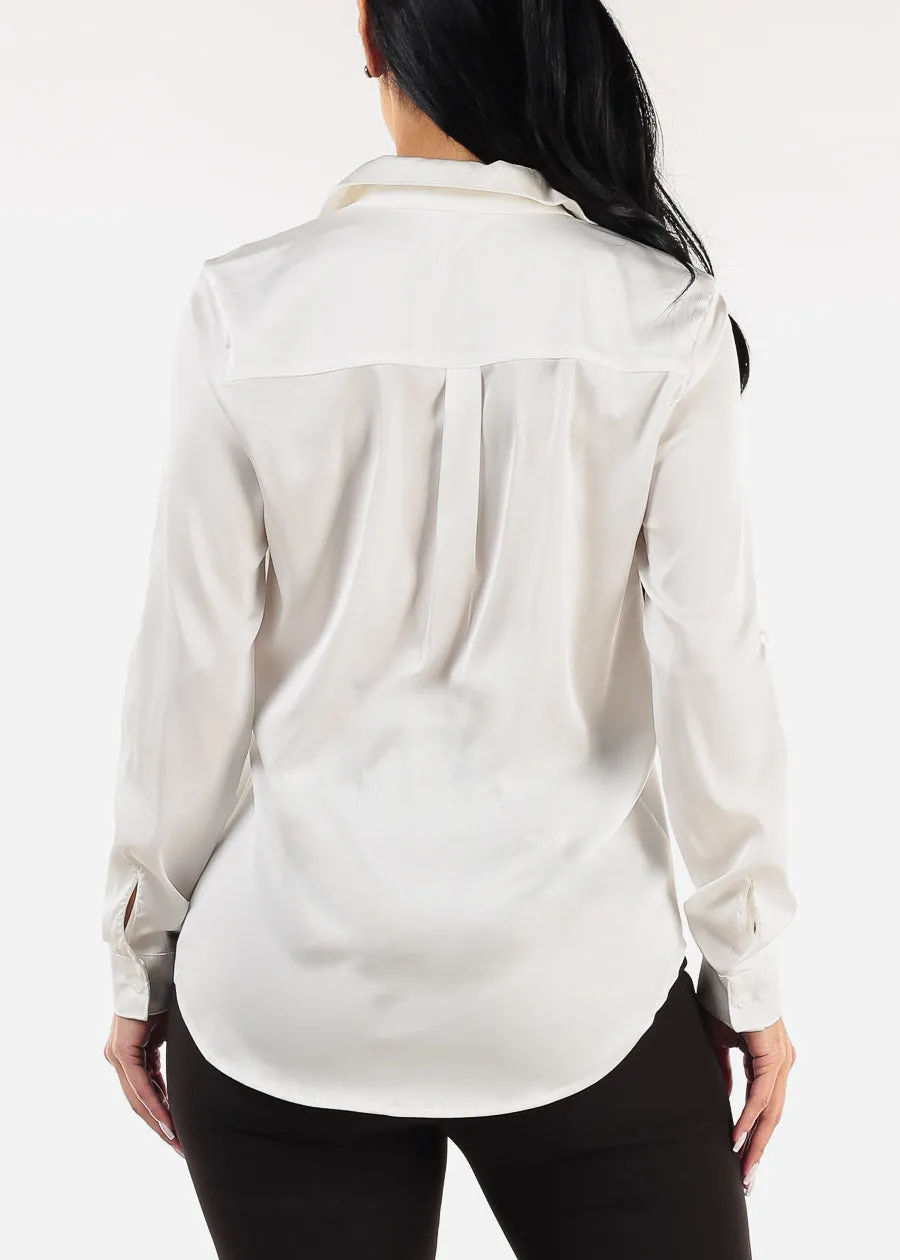 Long Sleeve Button Down Satin Blouse Ivory sold by Moda product image thumbnail 4