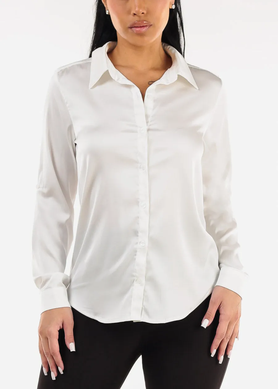 Long Sleeve Button Down Satin Blouse Ivory sold by Moda product image thumbnail 5