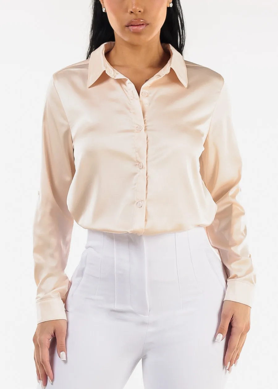Long Sleeve Button Down Satin Blouse Nude sold by Moda product image thumbnail 5